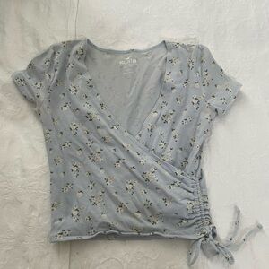 Hollister Light Blue Floral Wrap Tee
